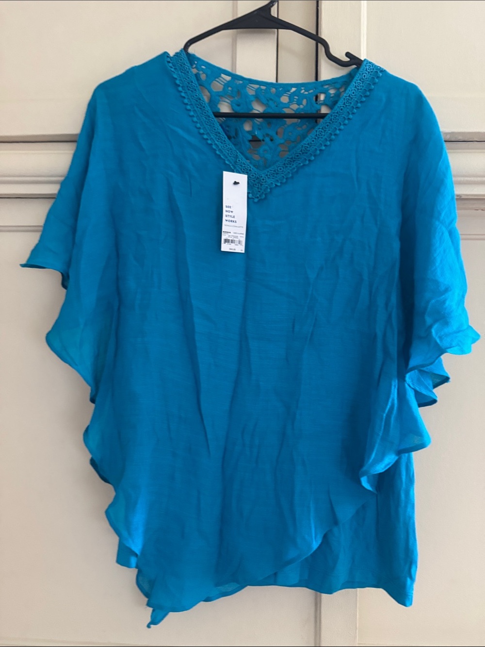 Apt. 9 Teal V-Neck Crochet Trim Flutter Sleeve Tunic